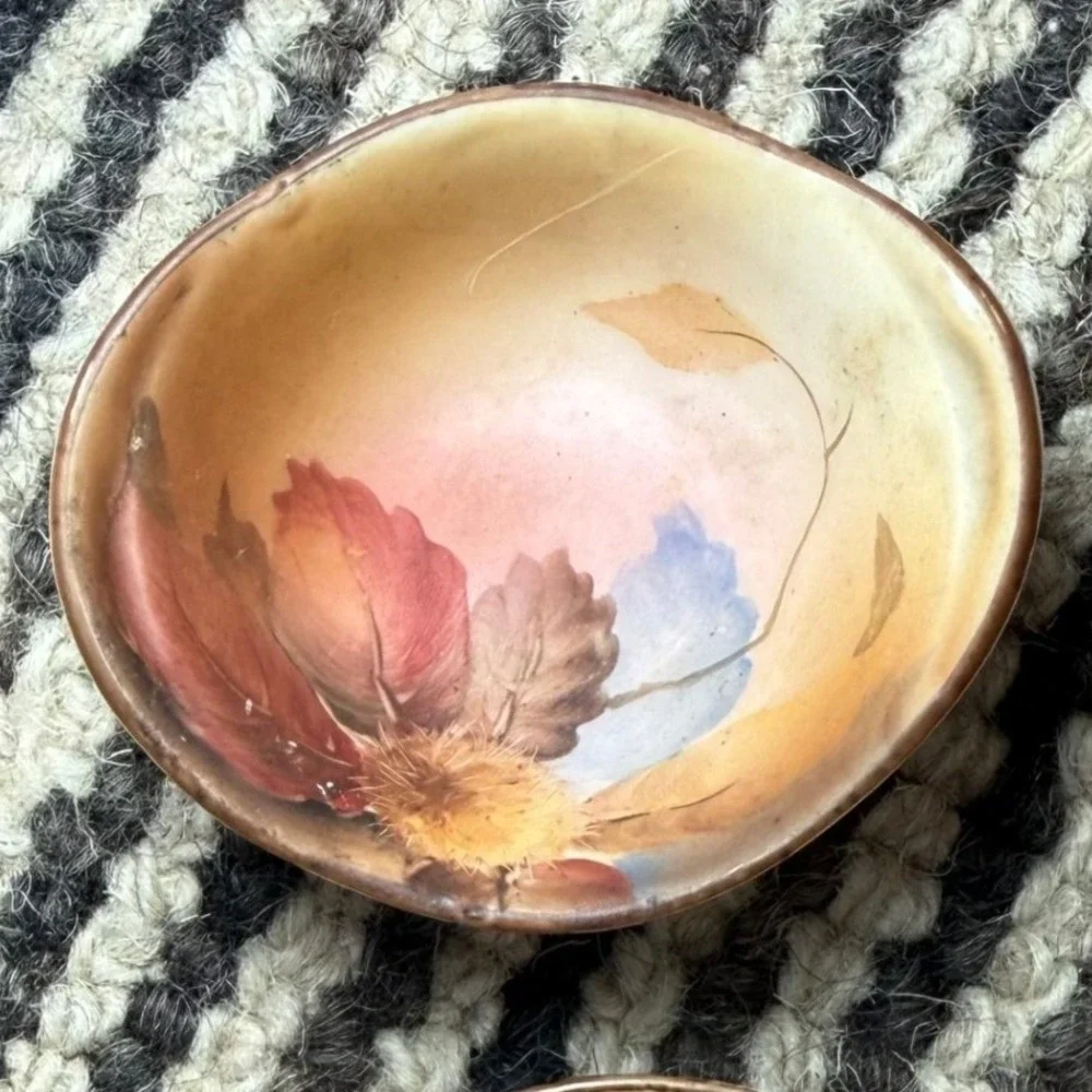 Vtg Hand Painted Nippon Salt Cellars Set Floral Porcelain Open Salts‎ Heirloom